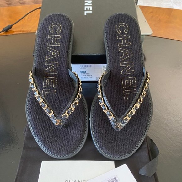 Chanel new chain black sandals size 38 - Picture 2 of 6